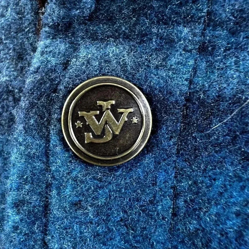 John Wayne XL M Wooly Fleece Pullover Henley Sweater Blue Plaid Snap Neck DUKE - Picture 5 of 13